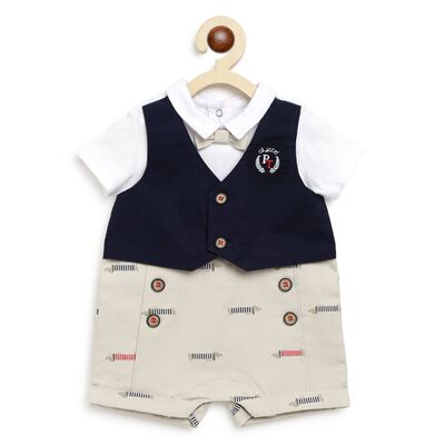 Boys Medium Natural Solid Short Sleeve Romper